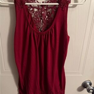 Agenda Burgundy Lace Back Blouse